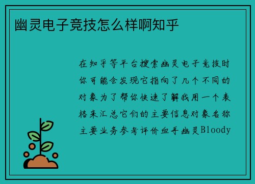 幽灵电子竞技怎么样啊知乎